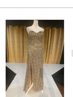 La Femme Strapless Sequin Gown in Gold